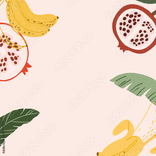 Hand drawn banana and pomegranate wallpaper vector
