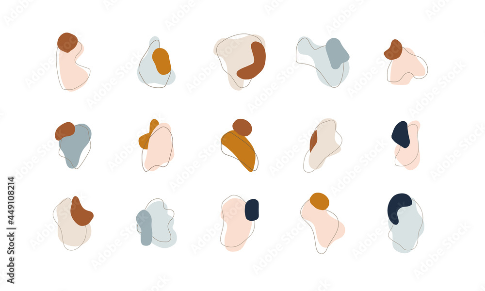 Set of abstract shapes on isolated white background. Trendy doodle elements. Vintage vector illustration.