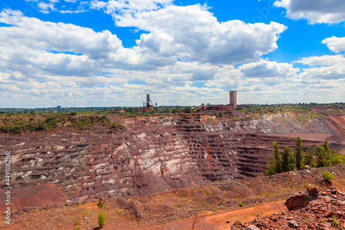 View of huge iron ore quarry in Kryvyi Rih, Ukraine. Open pit mining