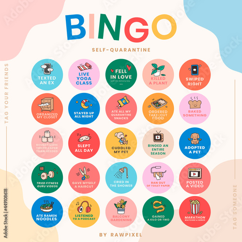Self quarantine social media story bingo challenge vector