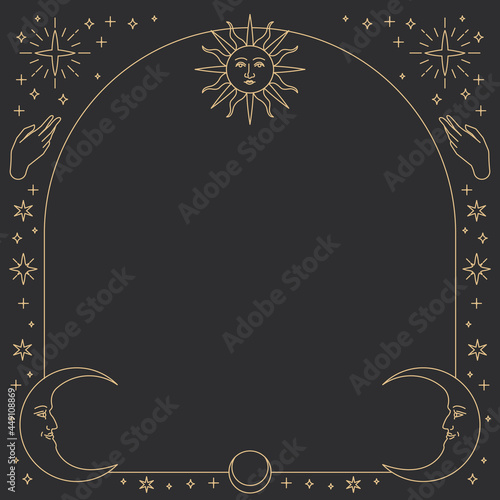 Monoline celestial icons frame vector square frame on black photo