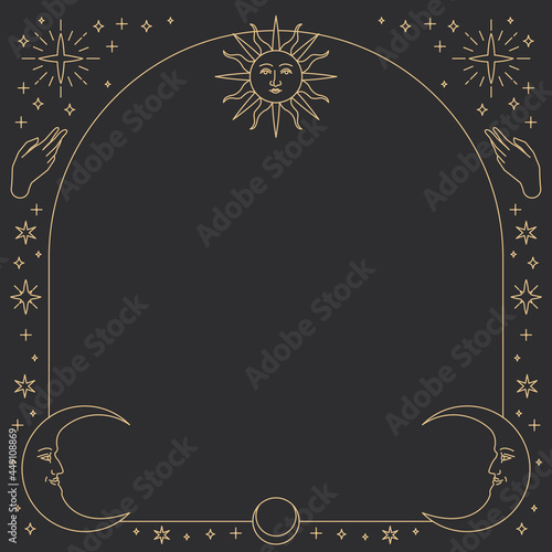 Monoline celestial icons frame vector square frame on black