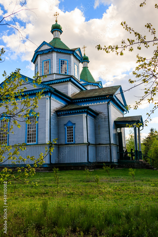 Old wooden church in Open air Museum of Folk Architecture and Folkways of Middle Naddnipryanschina in Pereyaslav, Ukraine