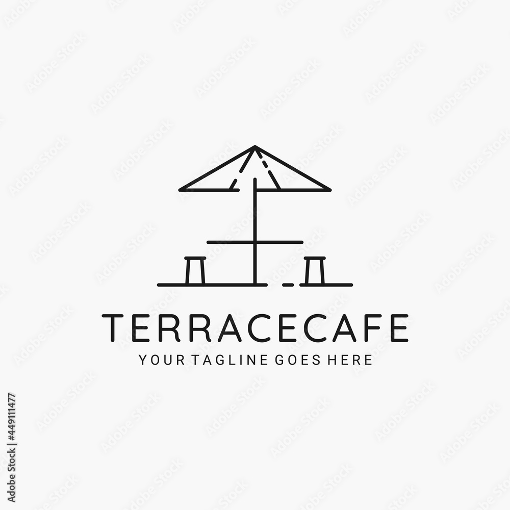 Fototapeta premium Terrace cafe line art minimalist logo vector illustration design