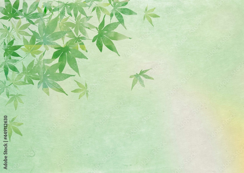 カエデ_和紙_グリーン背景 カエデ_和紙_グリーン背景