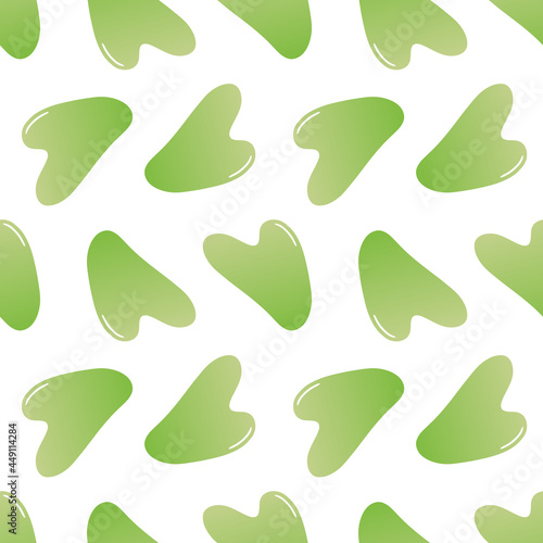 Green jade stone gua sha beauty tools vector seamless pattern background.
