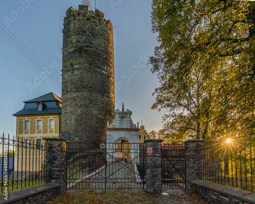 Hroznatov castle near Cheb in autumn evening light, Czech Republic photo