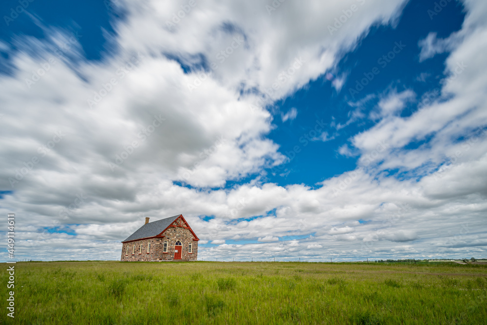 The historic stone Fairview United Church, built in 1903, and surrounding countryside, outside Regina, SK The historic stone Fairview United Church, built in 1903, and surrounding countryside, outside Regina, SK