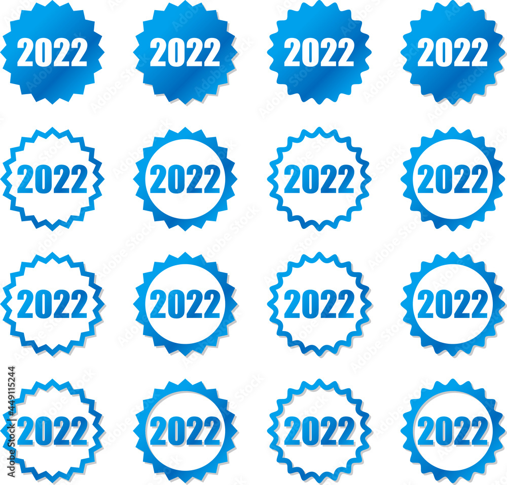 2022の数字が入った青色グラデーションの歯車アイコン　ベクターセット