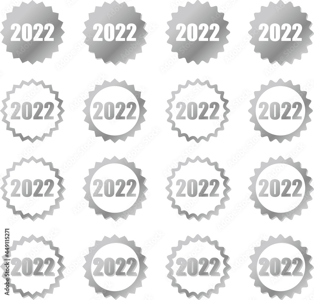 2022の数字が入った銀色グラデーションの歯車アイコン　ベクターセット