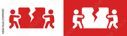 Two persons ripped paper icon vector illustration. Tear up, rip, split, separate icon.
