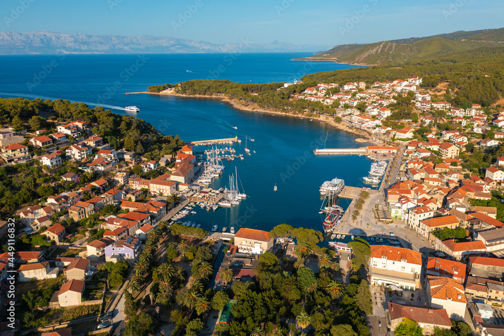 Aerial scene of Jelsa town on Hvar island, Croatia