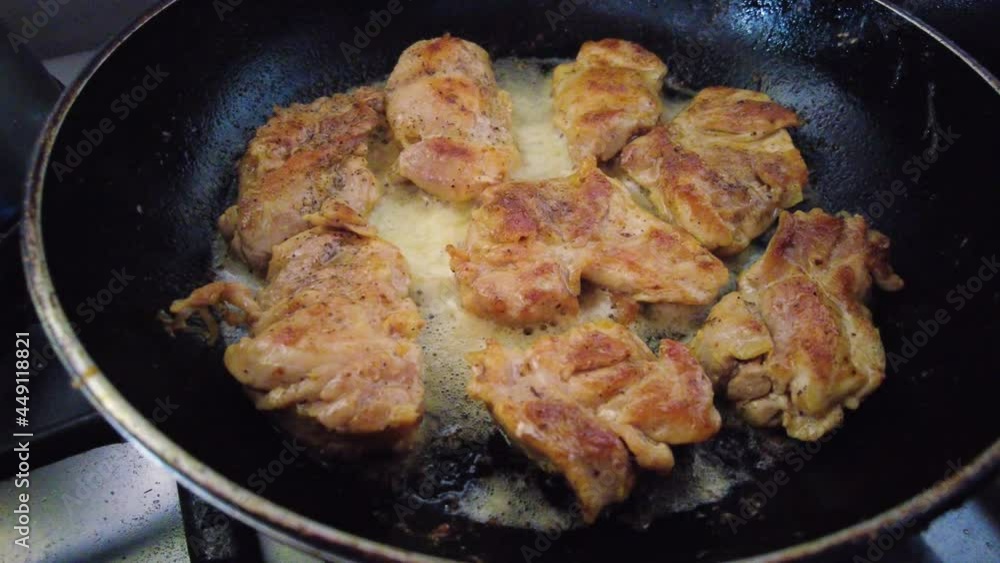 frying Chicken in boiling hot oil. cooking chicken in frying pan frying Chicken in boiling hot oil. cooking chicken in frying pan