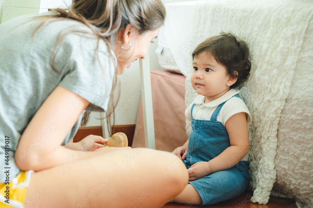 young mother are happy to raising new little children at home, woman family with newborn baby who son or daughter, love and care motherhood people, holding small cute girl young mother are happy to raising new little children at home, woman family with newborn baby who son or daughter, love and care motherhood people, holding small cute girl