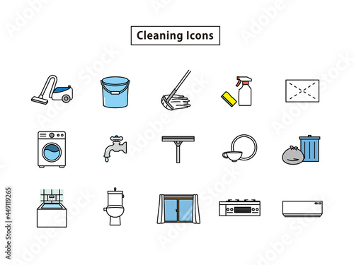 掃除　清掃　掃除用具　道具　アイコン　セット
