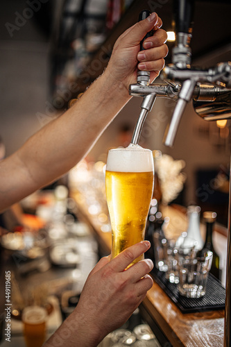 Fotografija Bartender's hands pouring draught beer into a glass