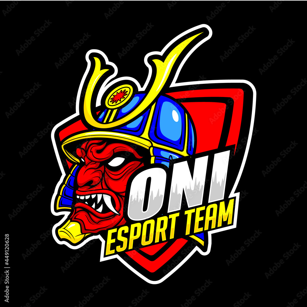 Vector illustration of japanese Devil samurai in red angry face purpose for esport team logo Vector illustration of japanese Devil samurai in red angry face purpose for esport team logo