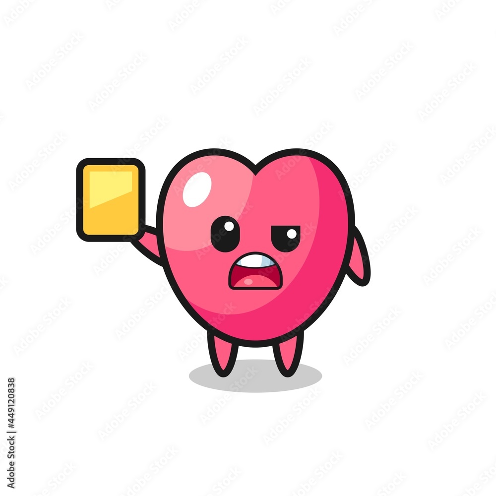cartoon heart symbol character as a football referee giving a yellow card