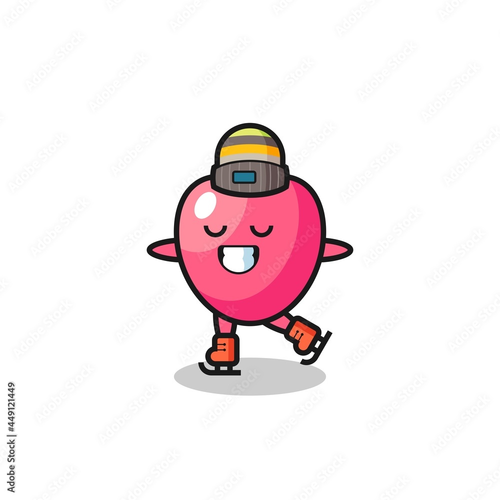 heart symbol cartoon as an ice skating player doing perform