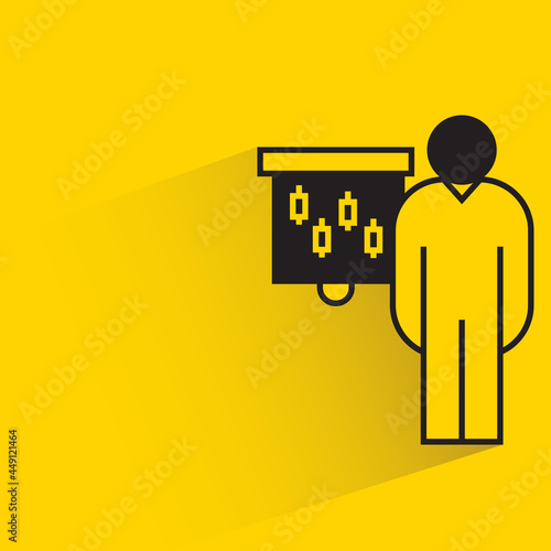 people presenting candlestick chart icon on yellow background