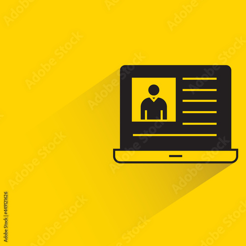 personal profile on laptop icon on yellow background