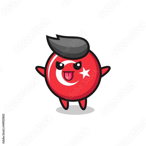naughty turkey flag badge character in mocking pose