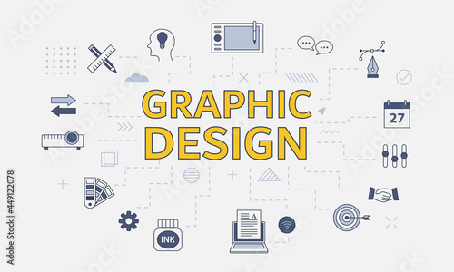 graphic designer concept with icon set with big word or text on center