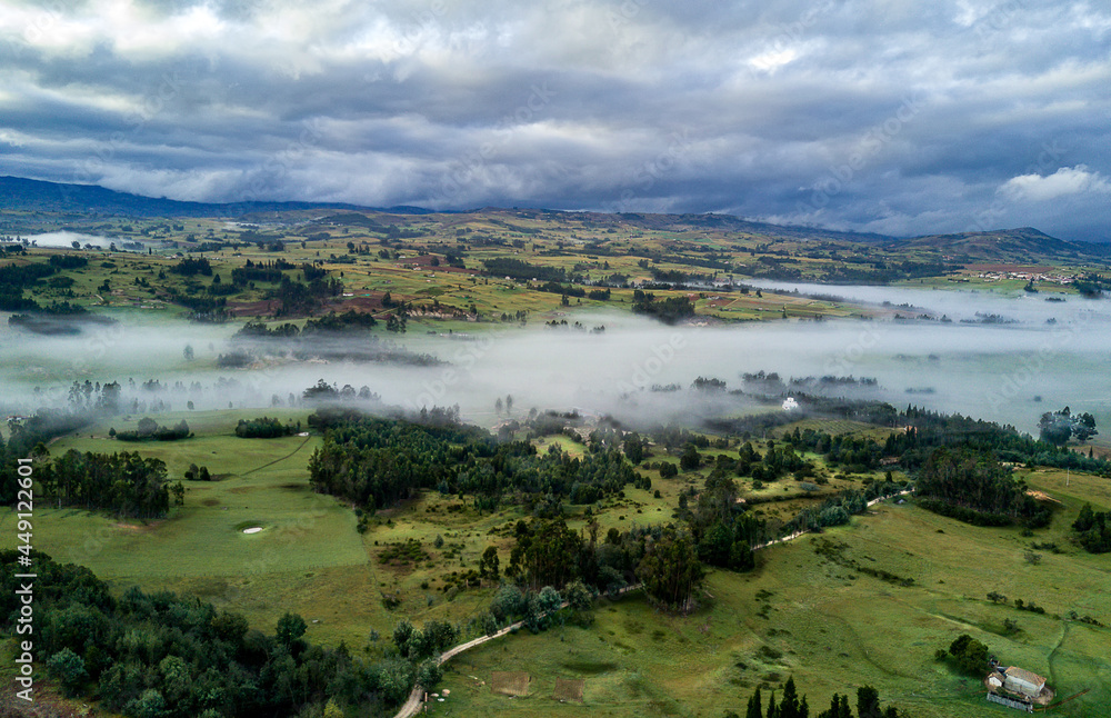 aerial view of fog in the country