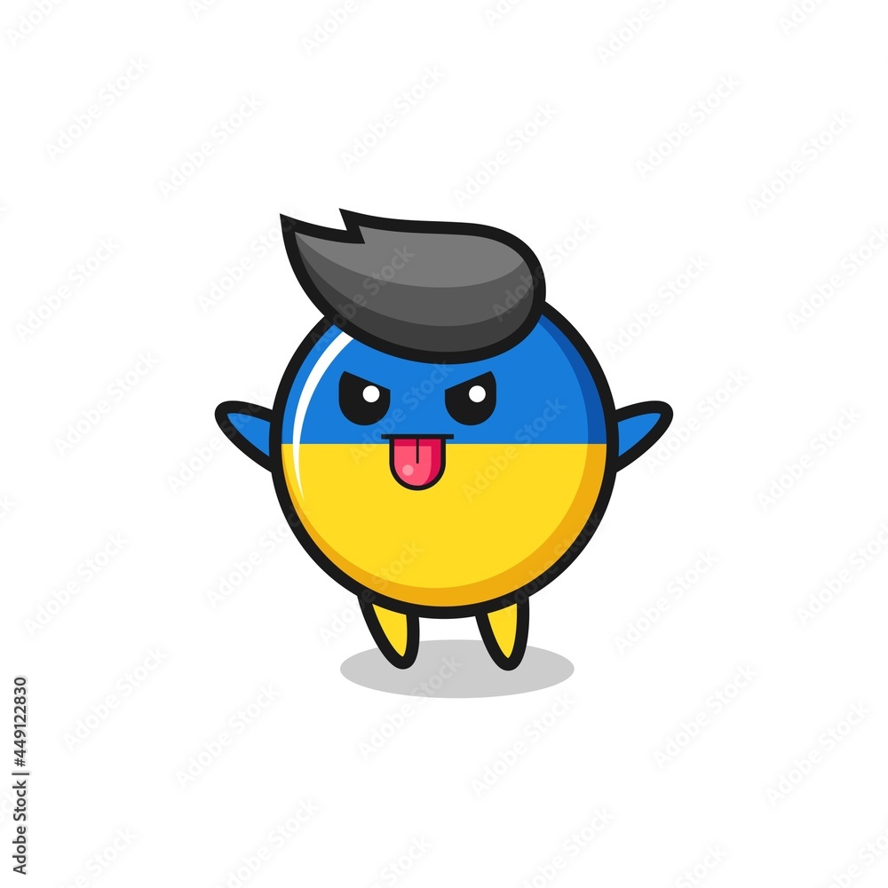 naughty ukraine flag badge character in mocking pose