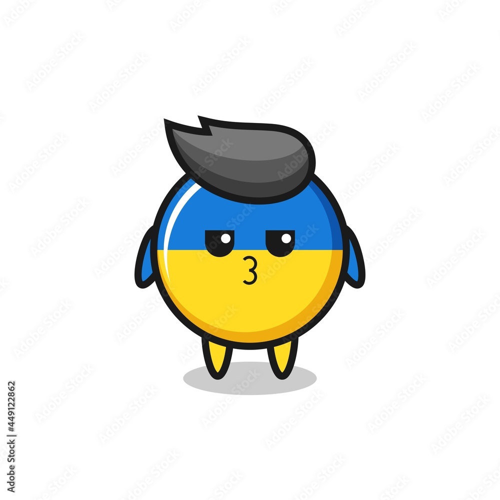 the bored expression of cute ukraine flag badge characters