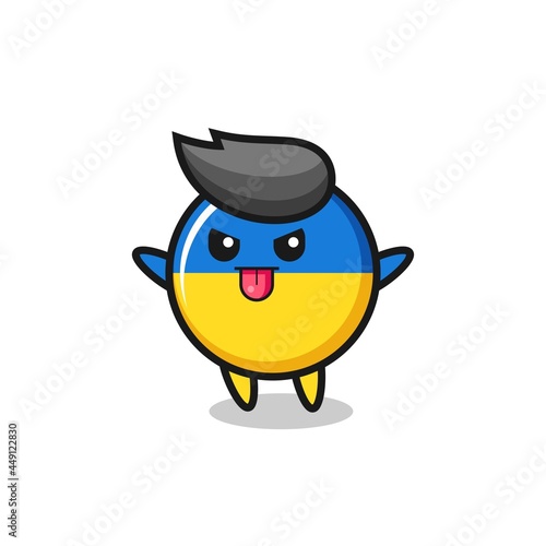 naughty ukraine flag badge character in mocking pose