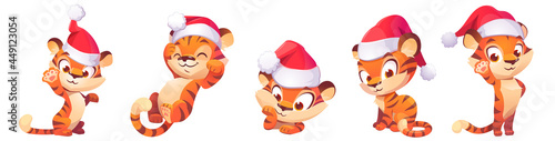 Cute baby tiger character in Christmas hat