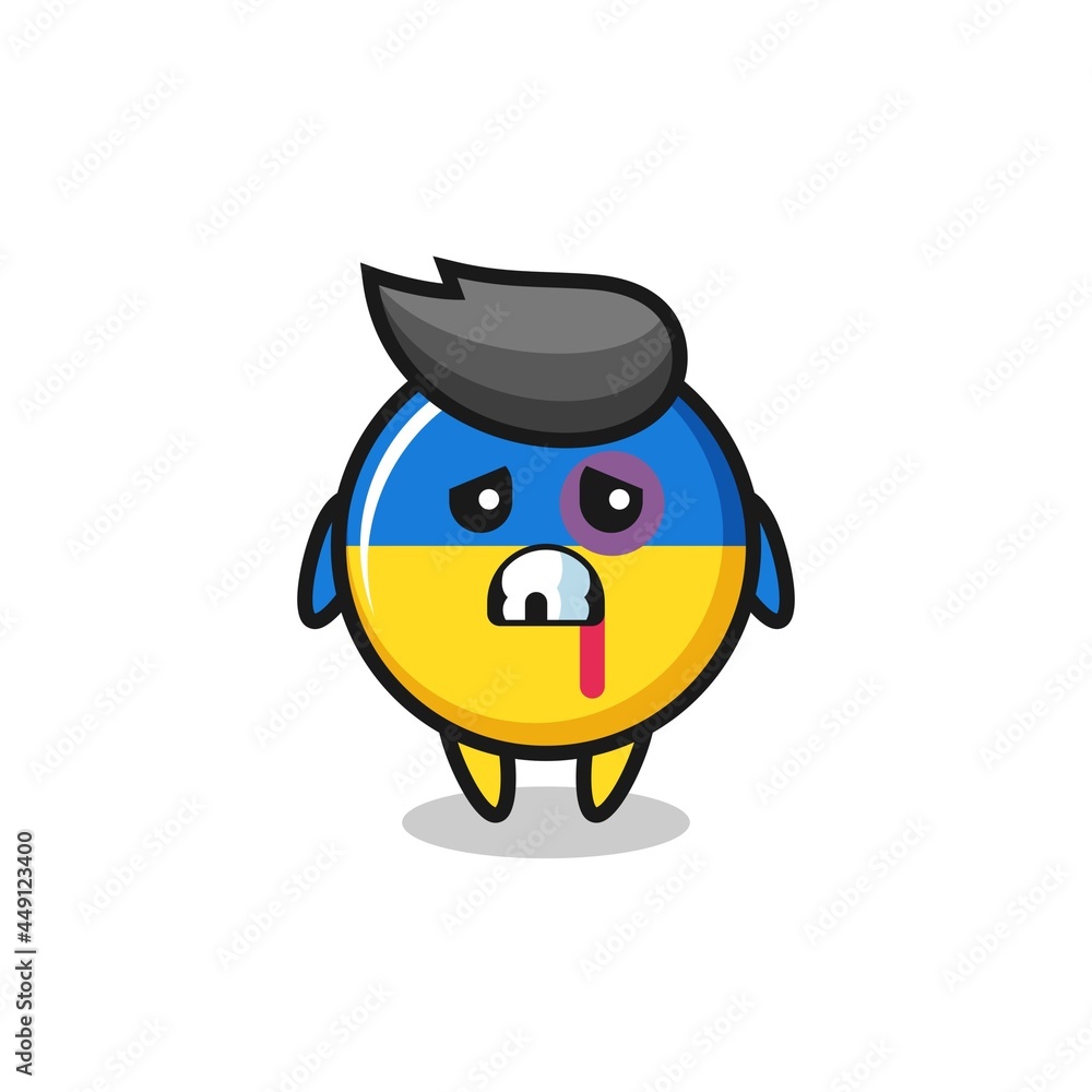 injured ukraine flag badge character with a bruised face