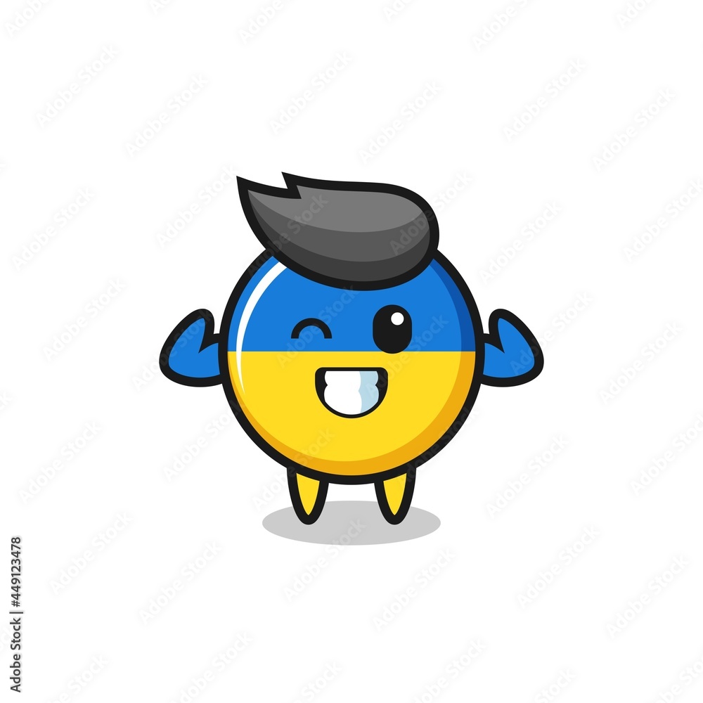 the muscular ukraine flag badge character is posing showing his muscles