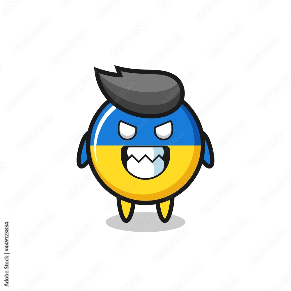 evil expression of the ukraine flag badge cute mascot character