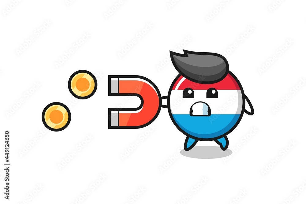 the character of luxembourg flag badge hold a magnet to catch the gold coins the character of luxembourg flag badge hold a magnet to catch the gold coins
