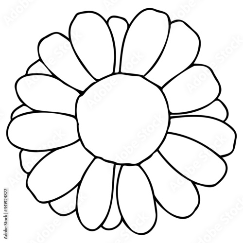 Gerber or daisy in the doodle style. Gerbera has a black outline.