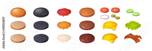 Set of burger ingredients, hamburger constructor