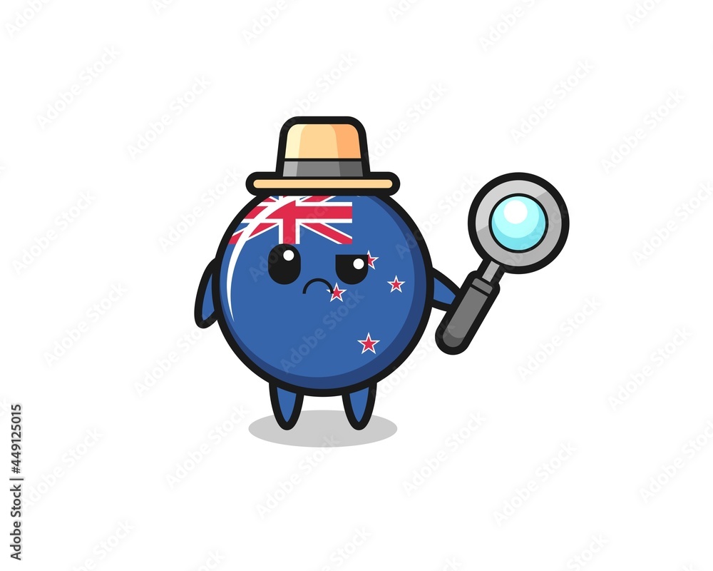 the mascot of cute new zealand flag badge as a detective