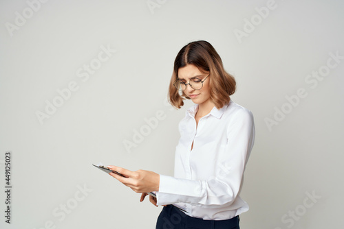 Business woman documents work copy space office official