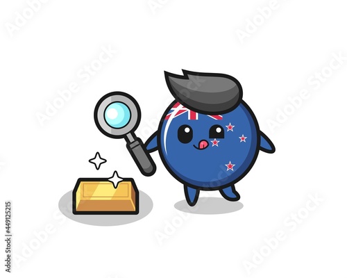 new zealand flag badge character is checking the authenticity of the gold bullion