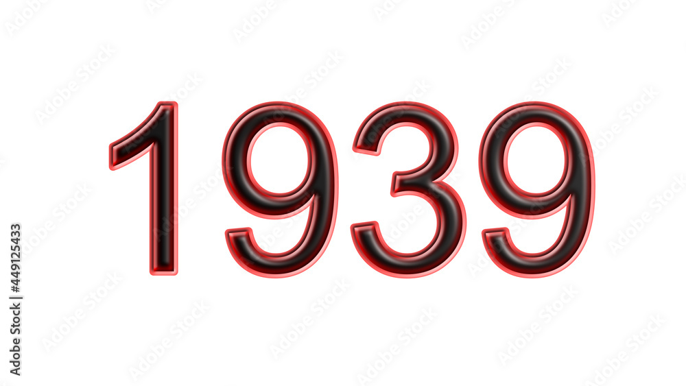 red 1939 number 3d effect white background red 1939 number 3d effect white background