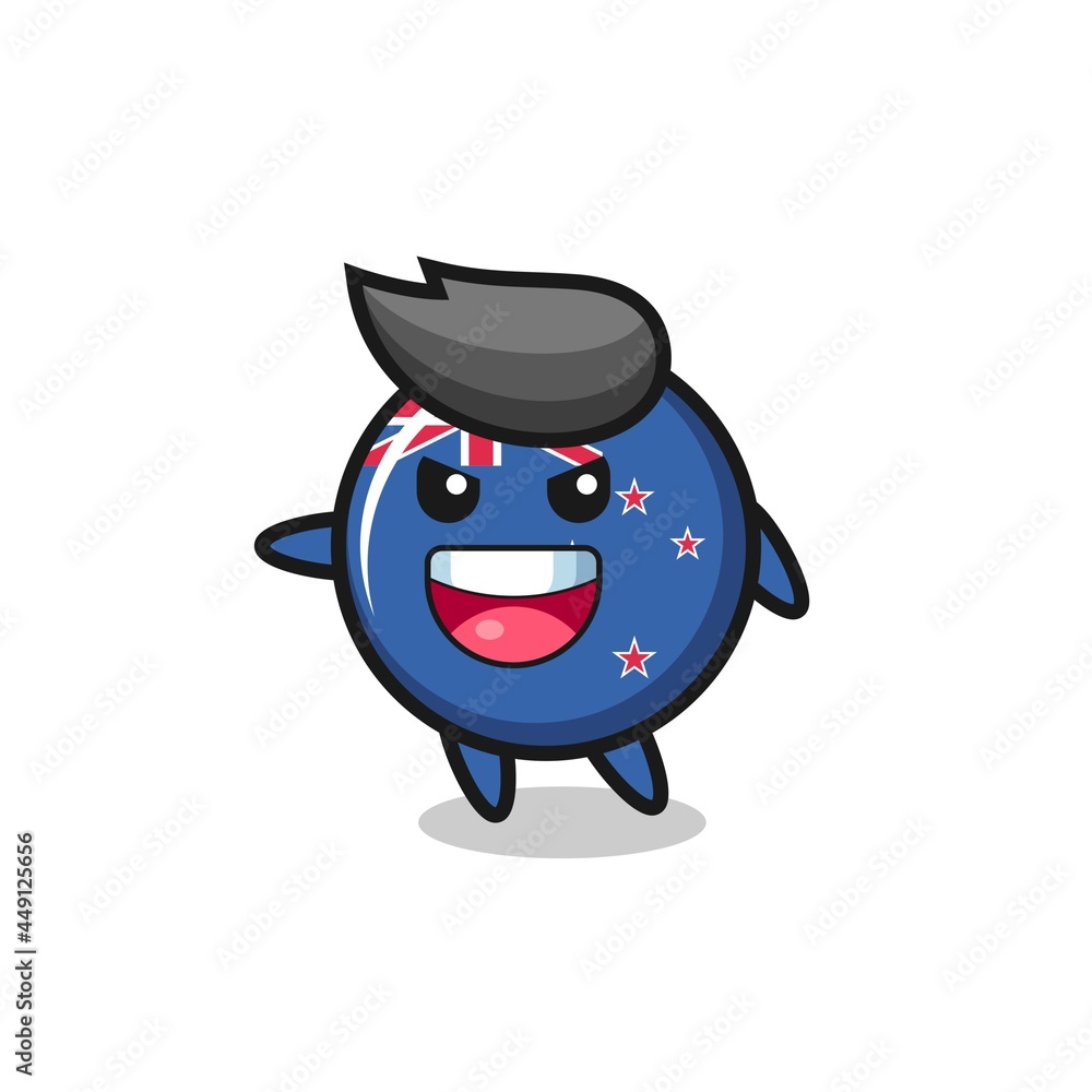 new zealand flag badge cartoon with very excited pose new zealand flag badge cartoon with very excited pose