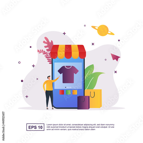 online shopping concept with shopping using smartphone and shopping bag.
