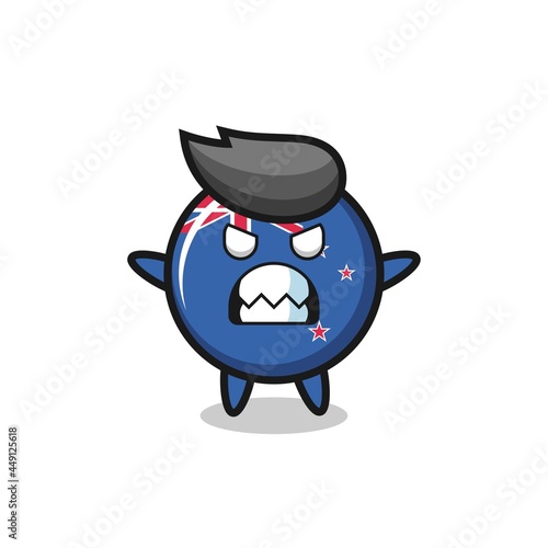 wrathful expression of the new zealand flag badge mascot character
