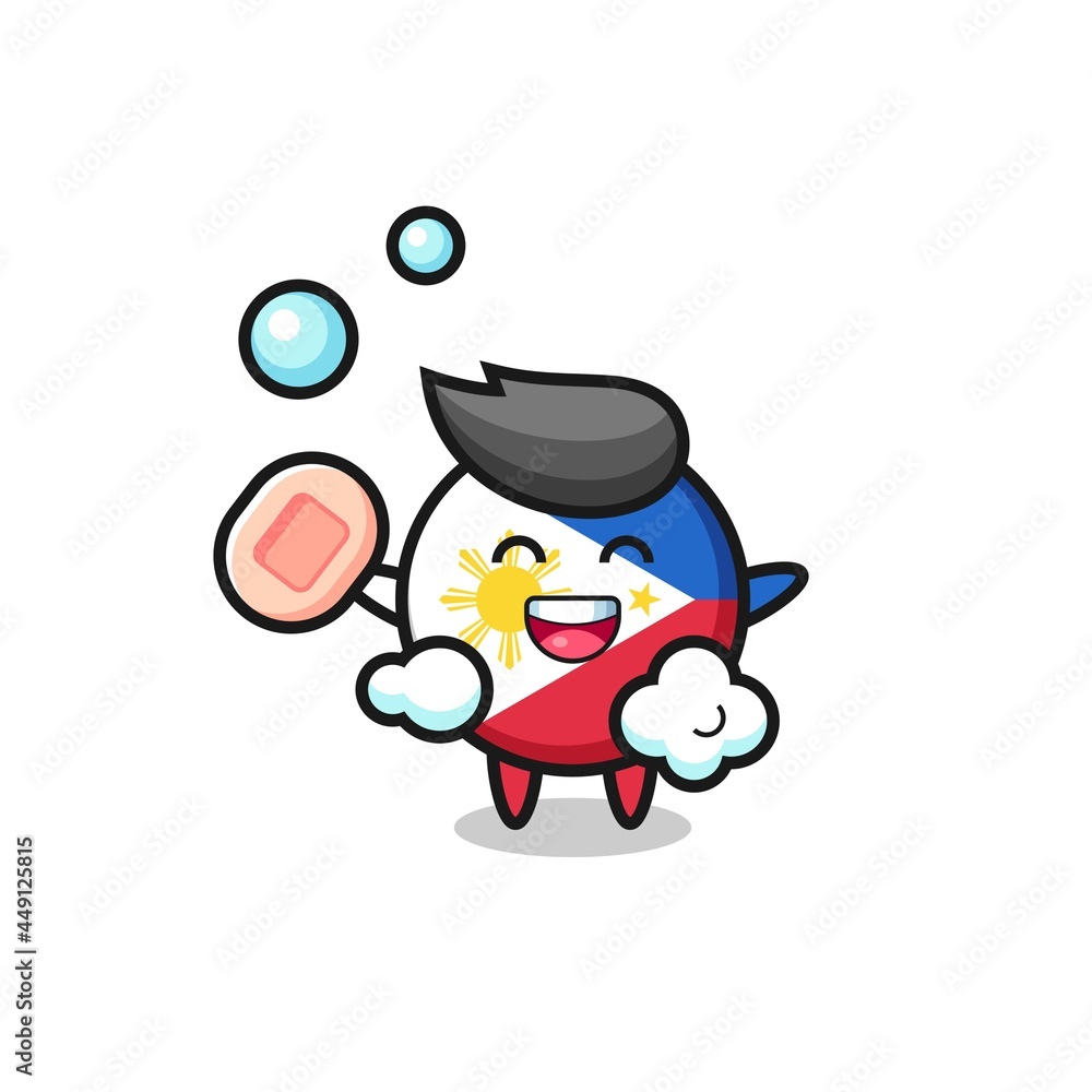 philippines flag badge character is bathing while holding soap philippines flag badge character is bathing while holding soap