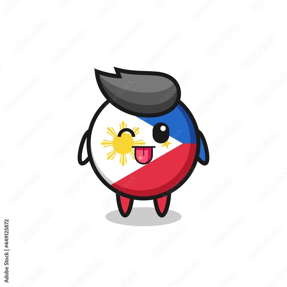 Fototapeta premium cute philippines flag badge character in sweet expression while sticking out her tongue