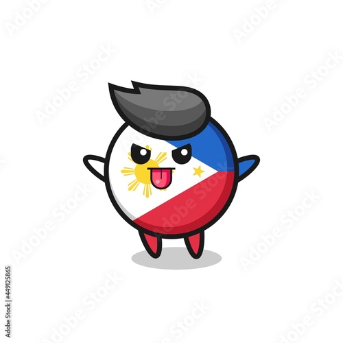naughty philippines flag badge character in mocking pose