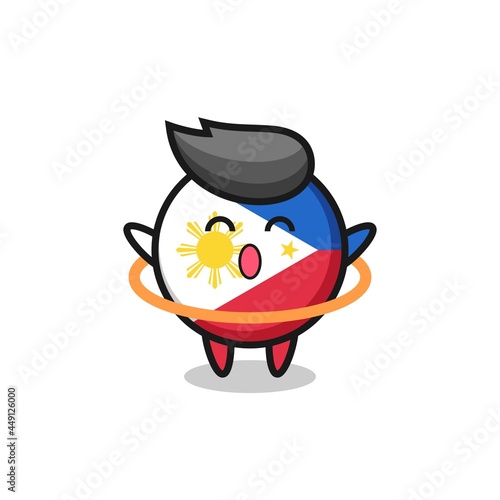 cute philippines flag badge cartoon is playing hula hoop
