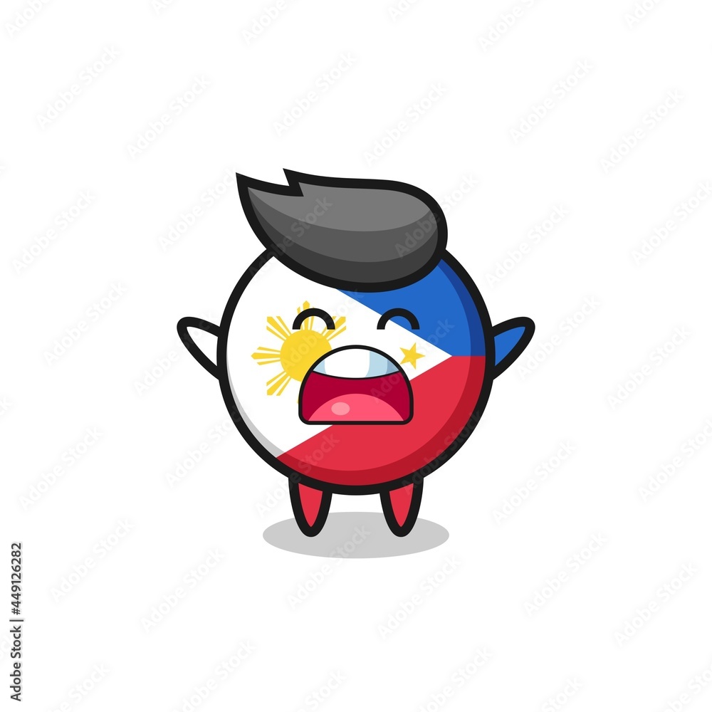 cute philippines flag badge mascot with a yawn expression